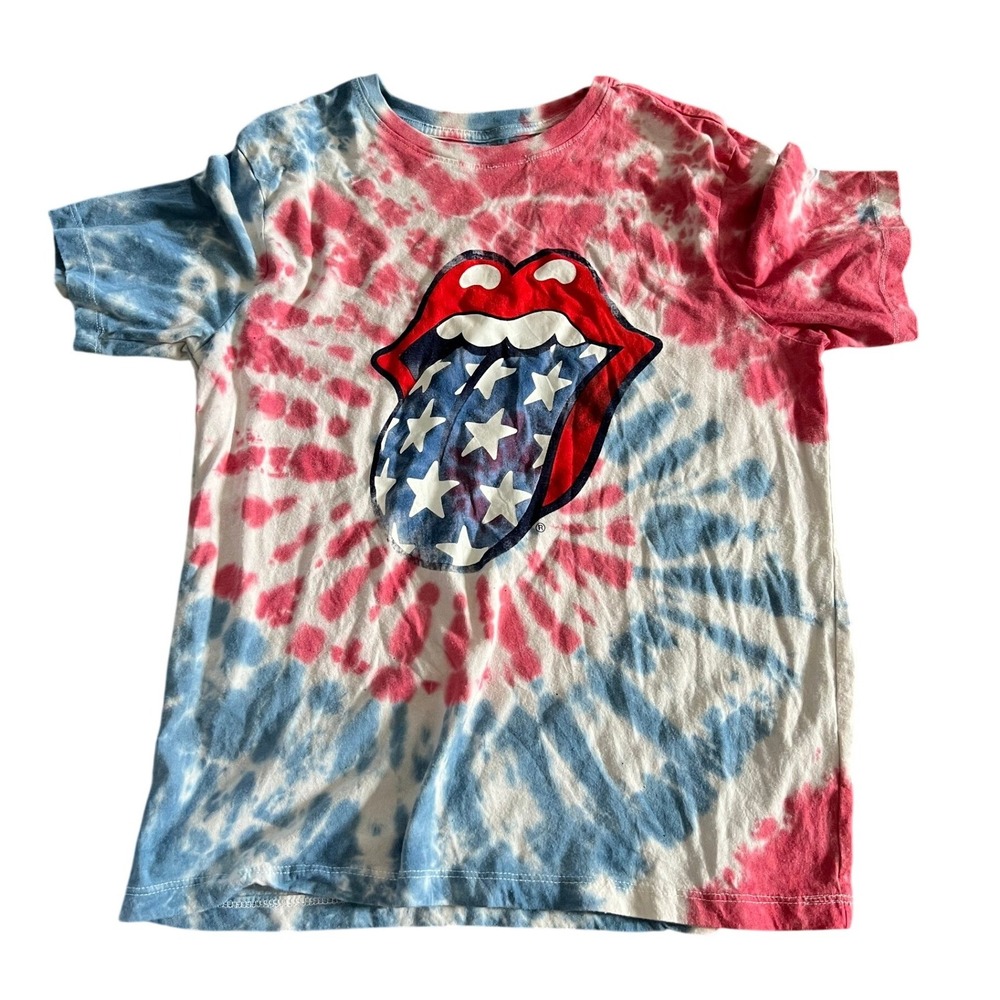 Vintage Rolling Stones Women Tie Dye Shirt Tee Med Red Blue Tee Hippie Grunge